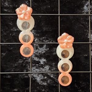 Floral Drop Earrings in Peach and White